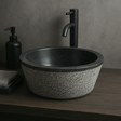 Retaka Marble Vessel Sink with Hammered Exterior - Polished Black Interior
