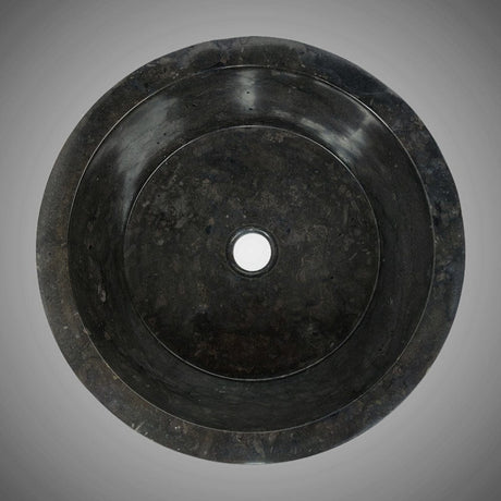 Retaka Marble Vessel Sink with Hammered Exterior - Polished Black Interior