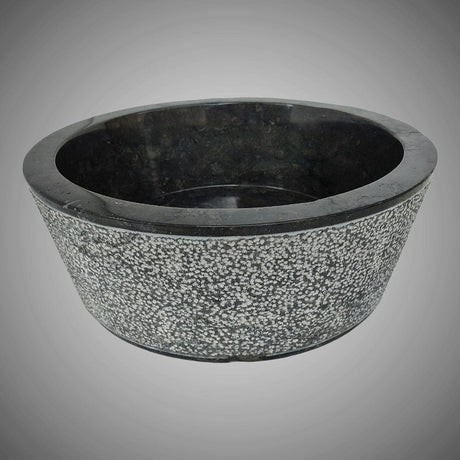 Retaka Marble Vessel Sink with Hammered Exterior - Polished Black Interior