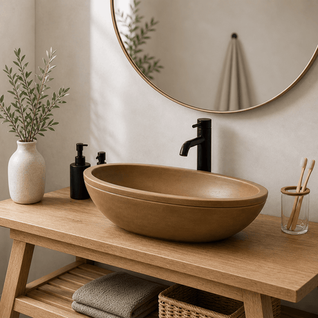 Rocco Cast Concrete Oval Vessel Sink - Vintage Brown