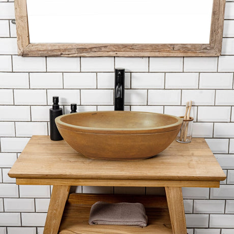 Rocco Cast Concrete Oval Vessel Sink - Vintage Brown
