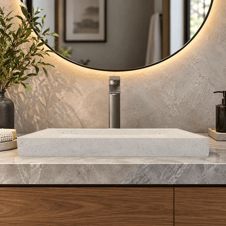 Sapa Rectangular Cast Concrete Vessel Sink - Light Grey