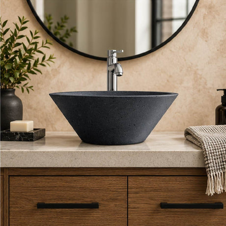 Saster Round Cast Concrete Vessel Sink - Black
