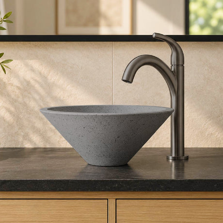 Saster Round Cast Concrete Vessel Sink - Dark Grey