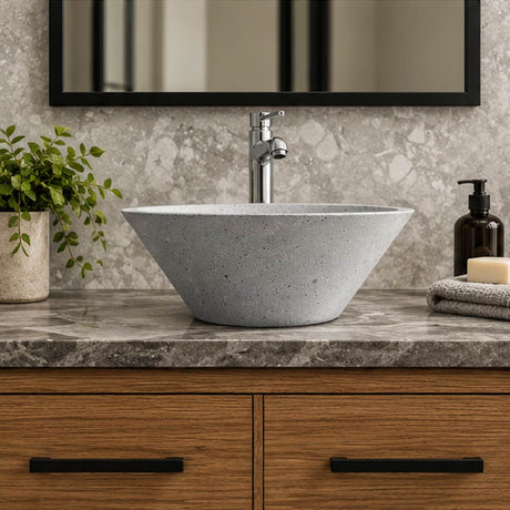 Saster Round Cast Concrete Vessel Sink - Light Grey