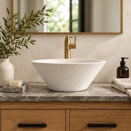 Saster Round Cast Concrete Vessel Sink - White