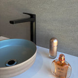 Selva Round Vessel Ceramic Concrete Sink - Smooth Aquamarine Ceramic Interior with Textured Mocha Exterior