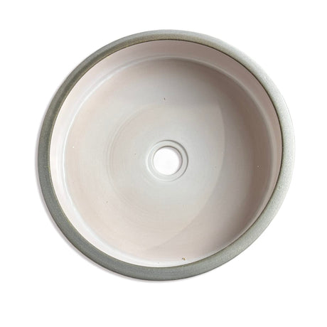 Selva Round Vessel Ceramic Concrete Sink - Smooth White Ceramic Interior with Textured Light Grey Exterior
