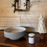 Selva Round Vessel Ceramic Concrete Sink - Smooth White Ceramic Interior with Textured Light Grey Exterior