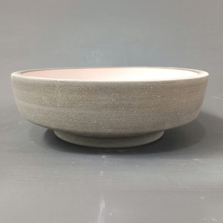 Selva Round Vessel Ceramic Concrete Sink - Smooth White Ceramic Interior with Textured Light Grey Exterior