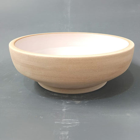 Selva Round Vessel Ceramic Concrete Sink - Smooth White Ceramic Interior with Textured Sand Exterior
