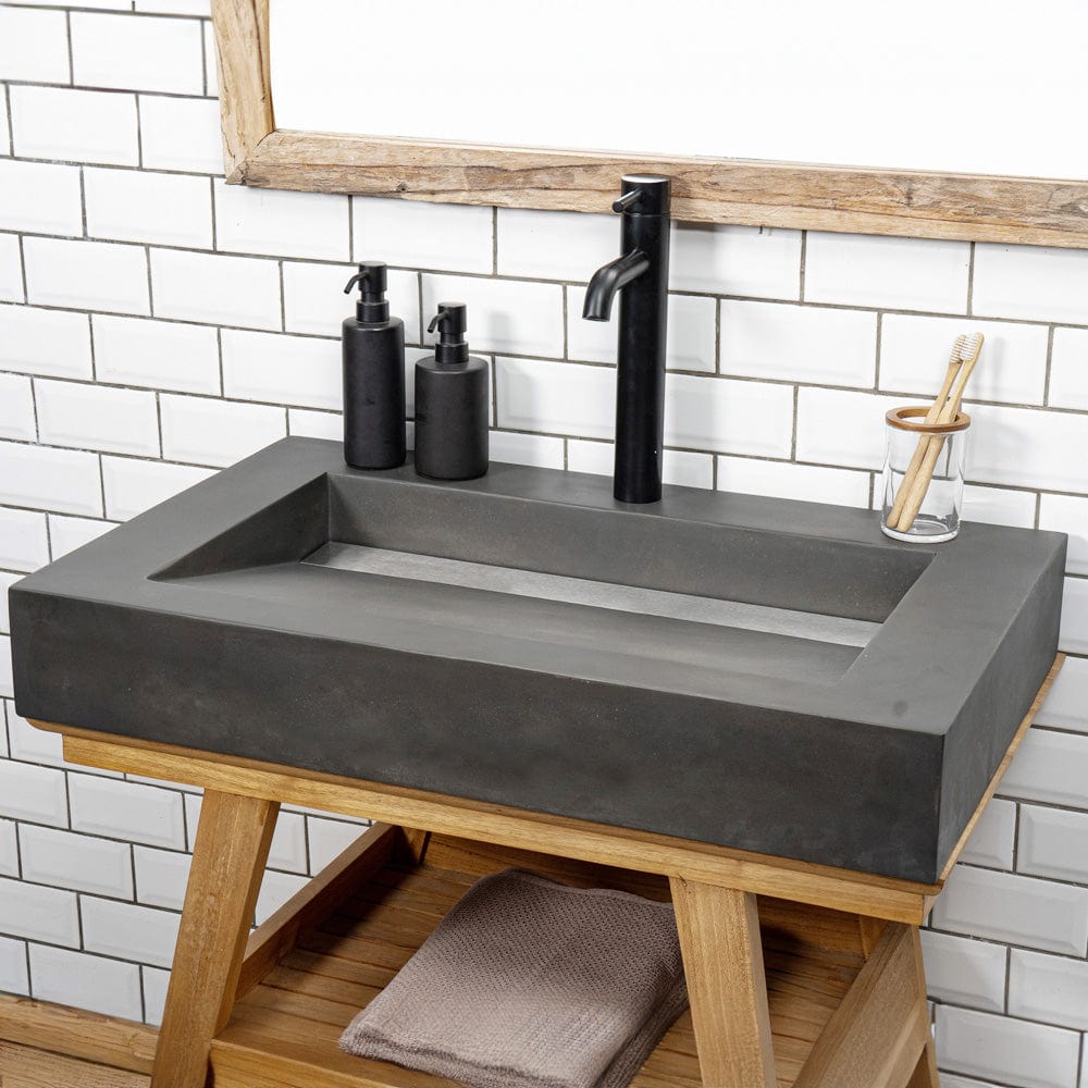 Severo Cast Concrete Rectangular Vessel Sink - Dusk Grey