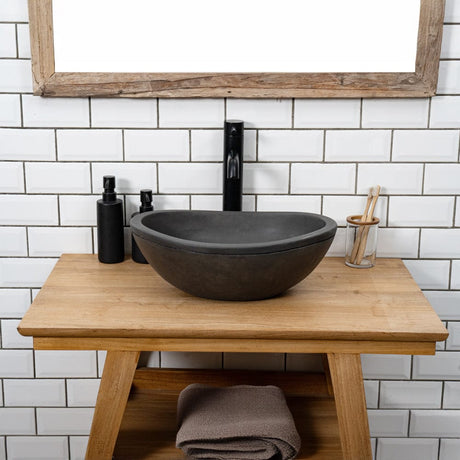 Small Danilo Cast Concrete Oval Vessel Sink - Dusk Grey