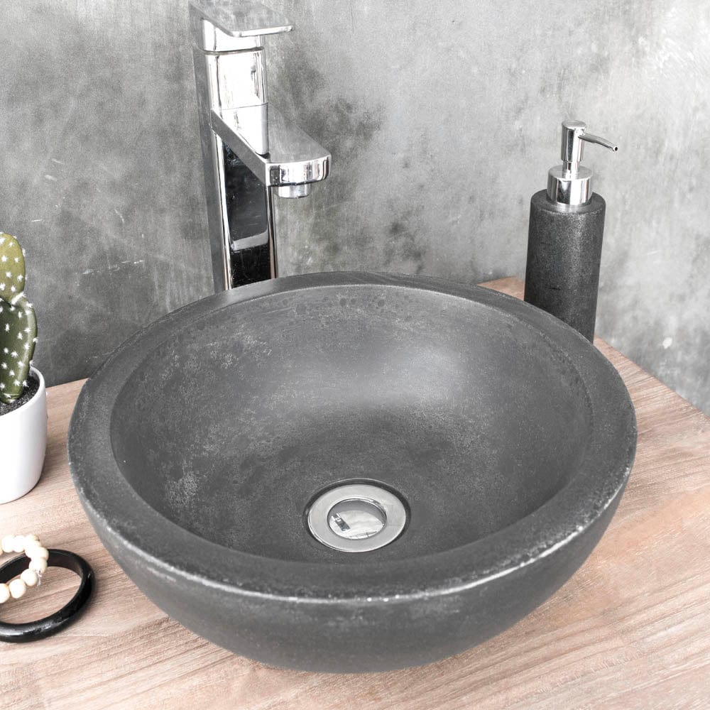 Small Sardis Round Cast Concrete Vessel Sink - Dusk Grey