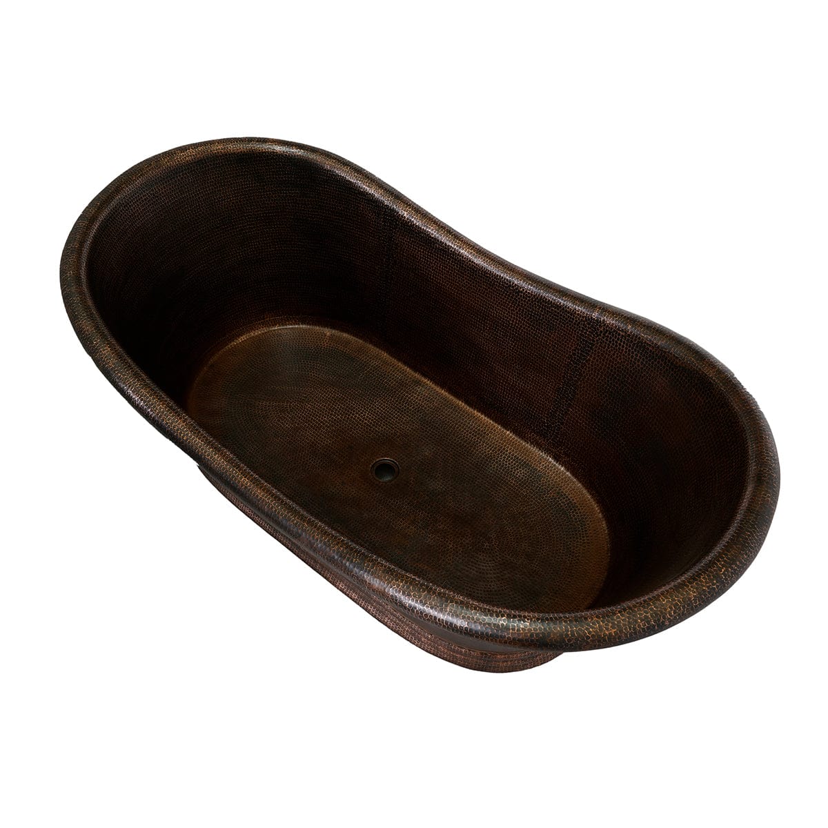 Spanton Hammered Copper Double-Slipper Roll-Top Tub with Pedestal