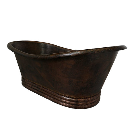 Spanton Hammered Copper Double-Slipper Roll-Top Tub with Pedestal