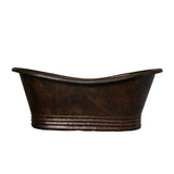 Spanton Hammered Copper Double-Slipper Roll-Top Tub with Pedestal