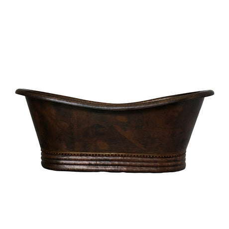 Spanton Hammered Copper Double-Slipper Roll-Top Tub with Pedestal