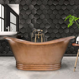 Spanton Hammered Copper Double-Slipper Roll-Top Tub with Pedestal
