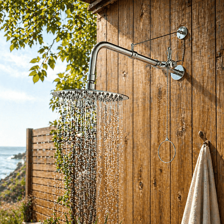 Stainless Steel Wall-Mount Outdoor Shower with Pull Chain