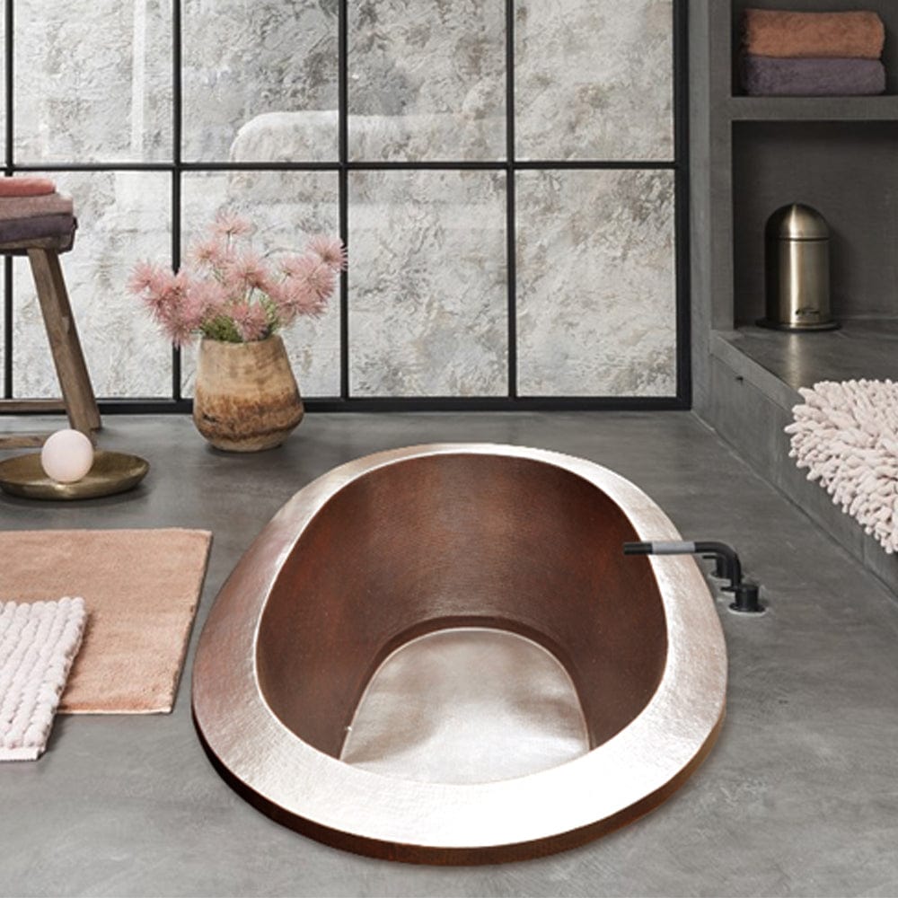 Tasten Hammered Copper Double-Ended Drop-In Tub with Flat Rim
