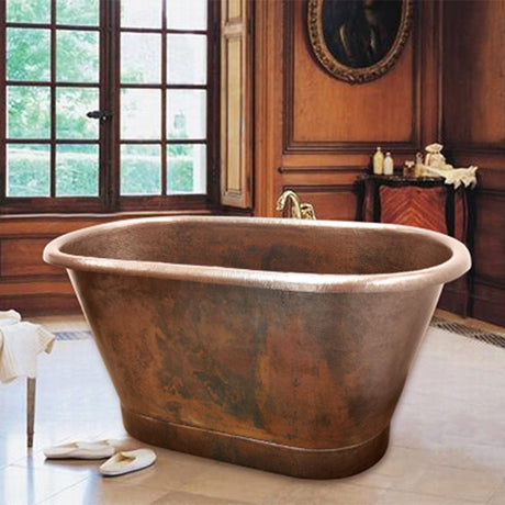 Teken Hammered Copper Double-Ended Roll-Top Tub with Pedestal