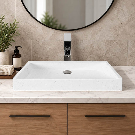 Teppen Rectangular Cast Concrete Vessel Sink - White