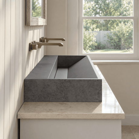 Thorold Rectangular Cast Concrete Vessel Sink - Dark Grey