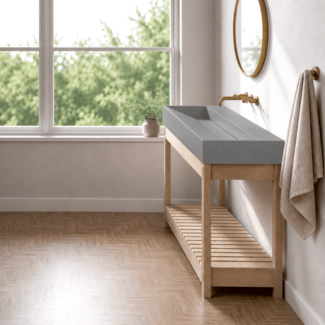 Thorold Rectangular Cast Concrete Vessel Sink - Light Grey