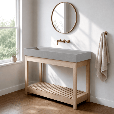 Thorold Rectangular Cast Concrete Vessel Sink - Light Grey