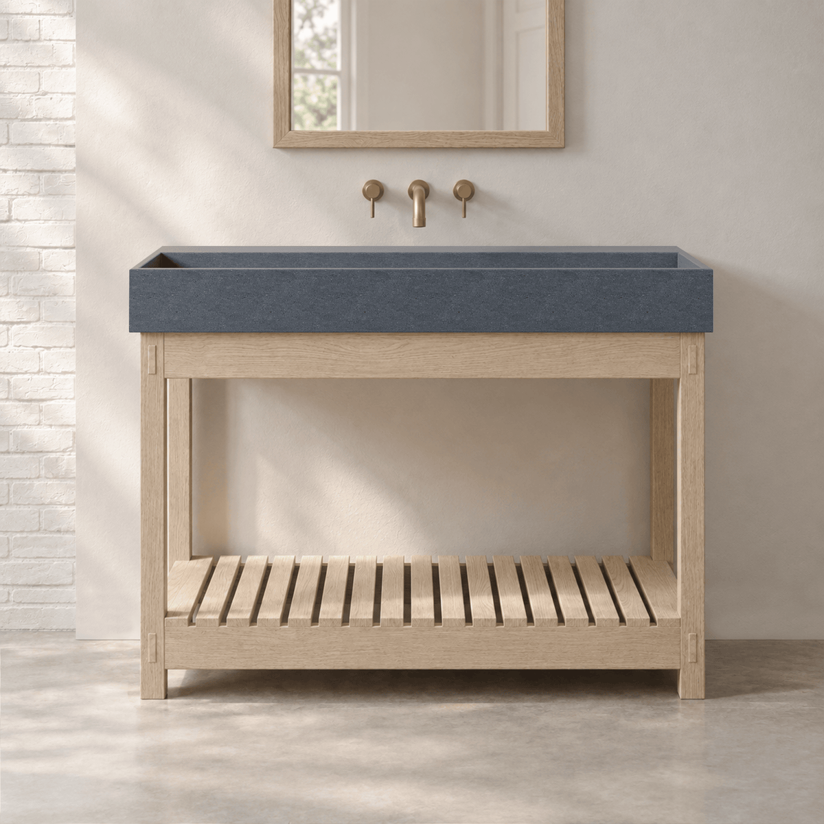 Thorold Rectangular Cast Concrete Vessel Sink - Speckled Dark Grey Sandstone