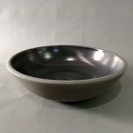 Tierra Round Vessel Ceramic Concrete Sink - Black Ceramic Interior with Grey Exterior