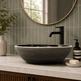 Tierra Round Vessel Ceramic Concrete Sink - Black Ceramic Interior with Grey Exterior