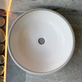 Tierra Round Vessel Ceramic Concrete Sink - Smooth White Ceramic Interior with Textured Light Grey Exterior