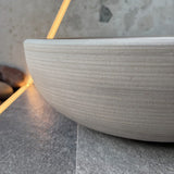 Tierra Round Vessel Ceramic Concrete Sink - Smooth White Ceramic Interior with Textured Light Grey Exterior
