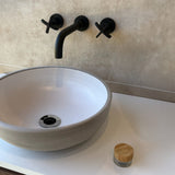 Tierra Round Vessel Ceramic Concrete Sink - Smooth White Ceramic Interior with Textured Light Grey Exterior