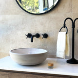 Tierra Round Vessel Ceramic Concrete Sink - Smooth White Ceramic Interior with Textured Light Grey Exterior