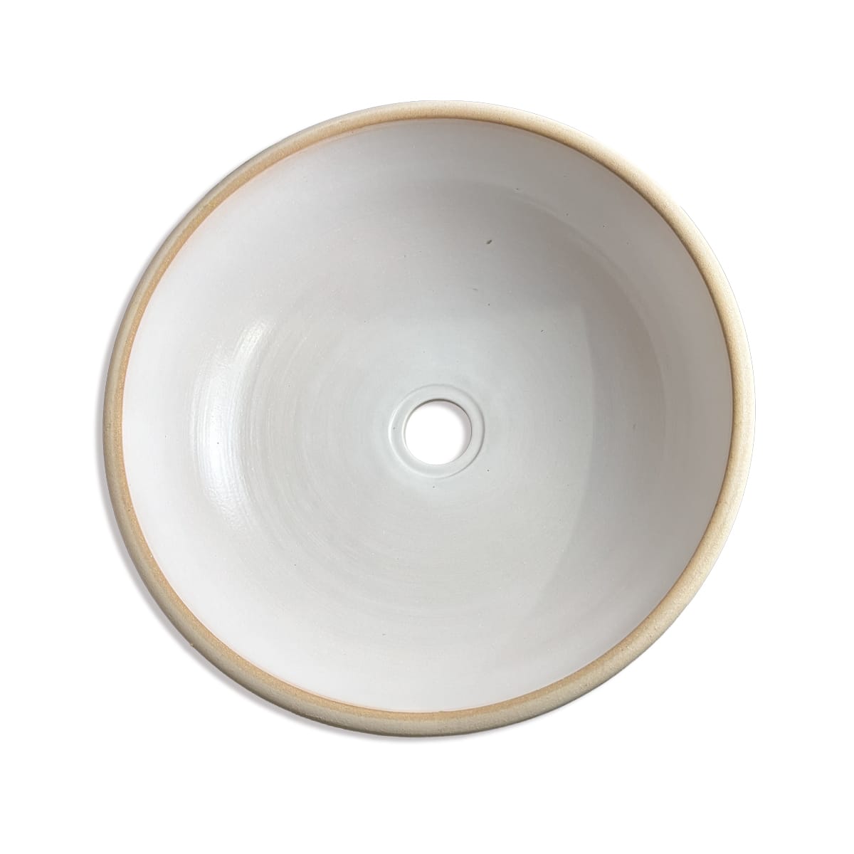 Tierra Round Vessel Ceramic Concrete Sink - Smooth White Ceramic Interior with Textured Sand Exterior