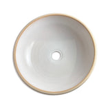 Tierra Round Vessel Ceramic Concrete Sink - Smooth White Ceramic Interior with Textured Sand Exterior