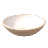 Tierra Round Vessel Ceramic Concrete Sink - Smooth White Ceramic Interior with Textured Sand Exterior
