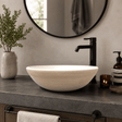 Tierra Round Vessel Ceramic Concrete Sink - Smooth White Ceramic Interior with Textured Sand Exterior