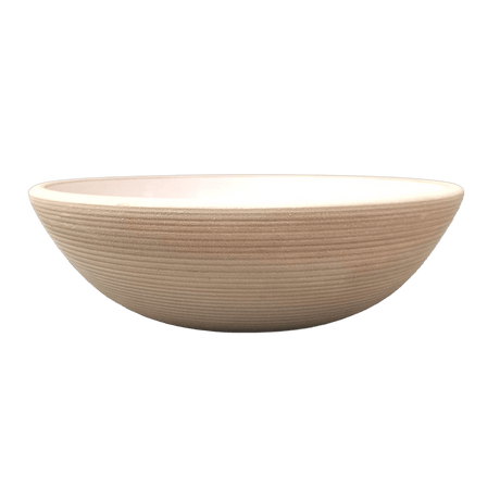 Tierra Round Vessel Ceramic Concrete Sink - Smooth White Ceramic Interior with Textured Sand Exterior