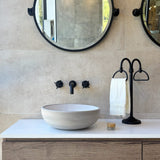 Tierra Round Vessel Ceramic Concrete Sink - White Ceramic Interior with Light Grey Exterior