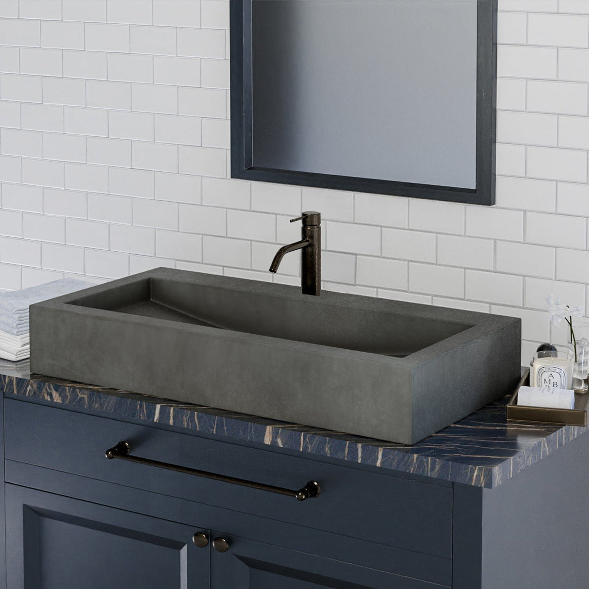 Toxey Rectangular Cast Concrete Vessel Sink - Dusk Grey