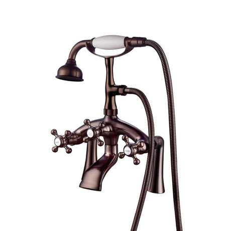 Traditional Deck-Mount Tub Faucet with Metal Hand Shower - Angular Body and Vintage Couplers