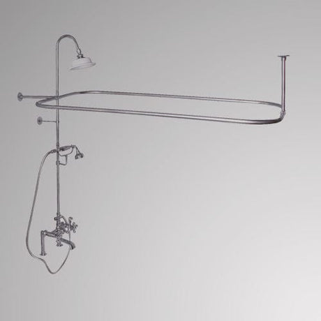 Traditional Deck-Mount Tub Faucet with Metal Hand Shower, Shower Rod, Riser and Shower Head