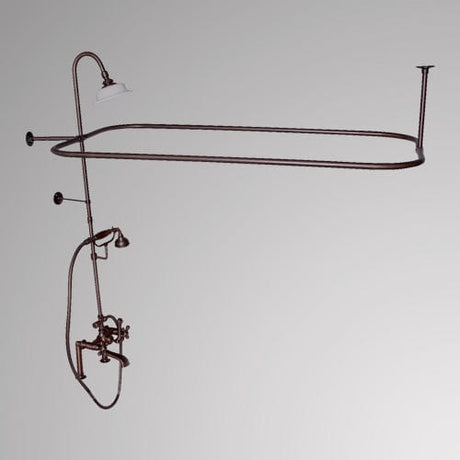 Traditional Deck-Mount Tub Faucet with Metal Hand Shower, Shower Rod, Riser and Shower Head