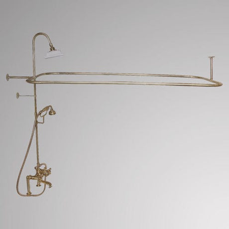 Traditional Deck-Mount Tub Faucet with Metal Hand Shower, Shower Rod, Riser and Shower Head