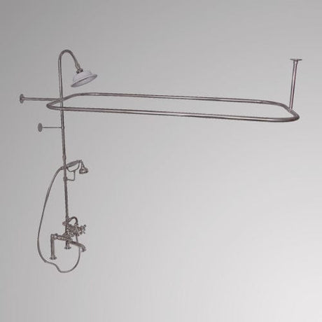 Traditional Deck-Mount Tub Faucet with Metal Hand Shower, Shower Rod, Riser and Shower Head