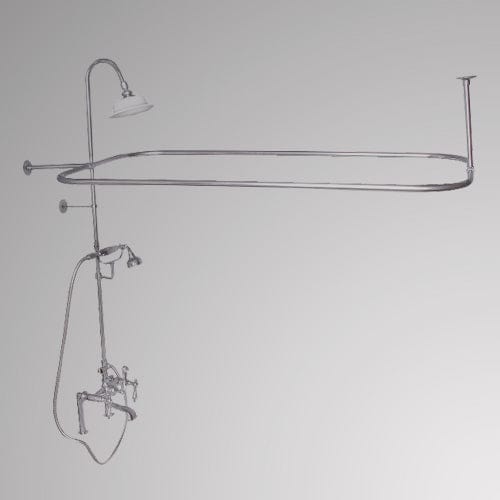 Traditional Deck-Mount Tub Faucet with Metal Hand Shower, Shower Rod, Riser and Shower Head